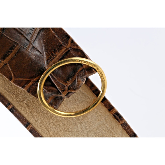 Vintage Croco Print Leather Belt Brown Wide Gold Round Buckle Size S main image 8
